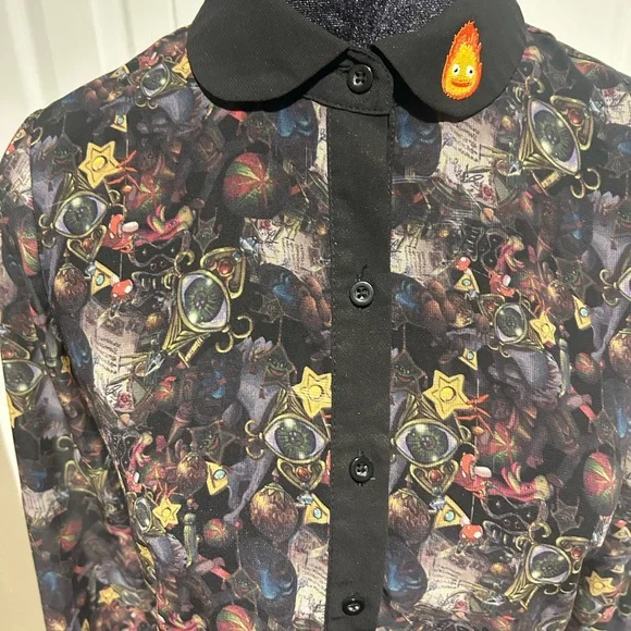 HER UNIVERSE Studio Ghibli Womens XS Shirt Sheer Howls Moving Castle Calcifer - Picture 3 of 7